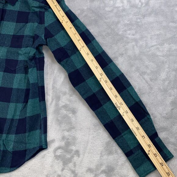 NWT Untuckit Women’s Size 2 Secoli Flannel Shirt Green Blue Plaid Button-Up Long - Picture 4 of 7